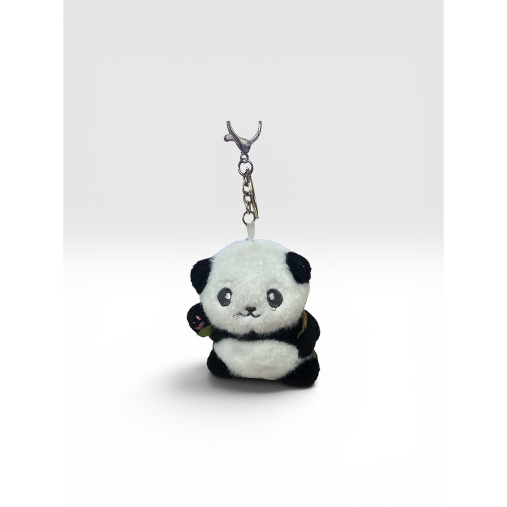 Panda Plush Keychain Strawberry Backpack Kawaii Soft Bag Charm Black White 4in